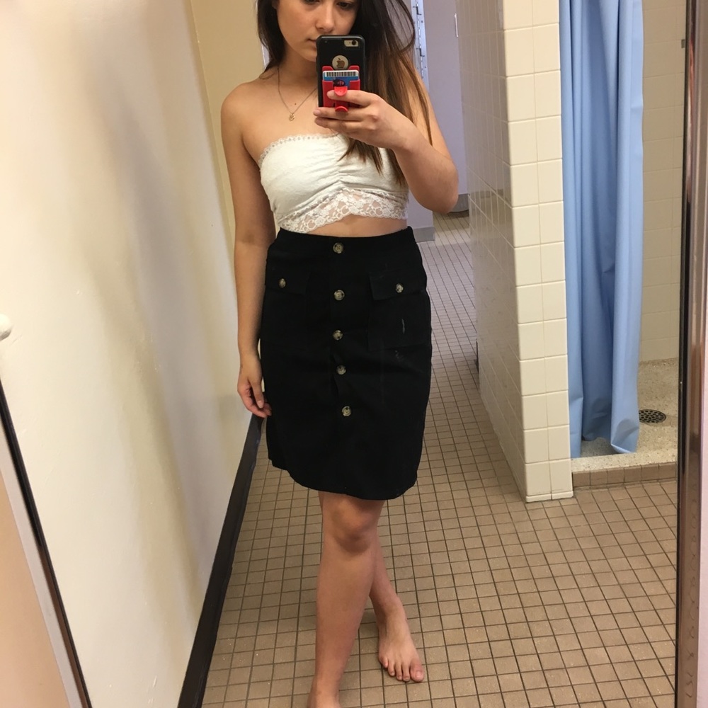 Black Button Up Pencil Skirt